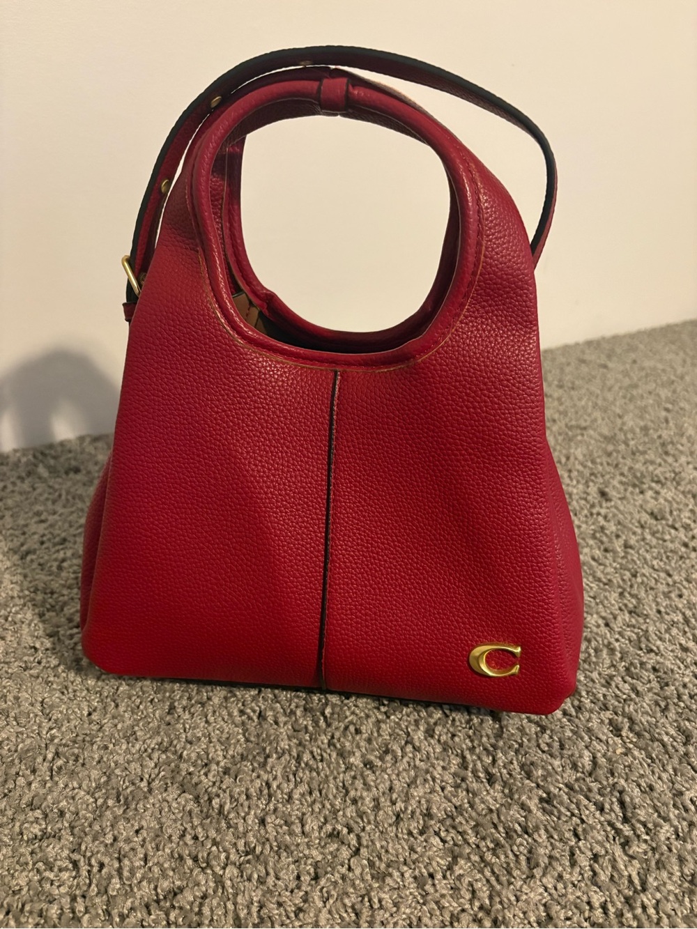 Coach Red Pebbled Leather Shoulder Bag with Gold 'C' Accent